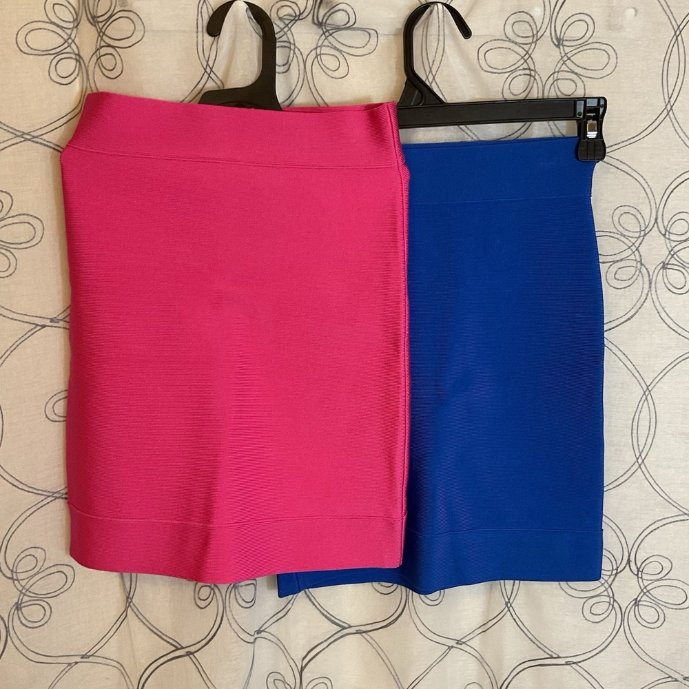 2pc of Women's BCBGMaxAzria Pink & BLUE Bandage Power Pencil‎ Skirt Size Small